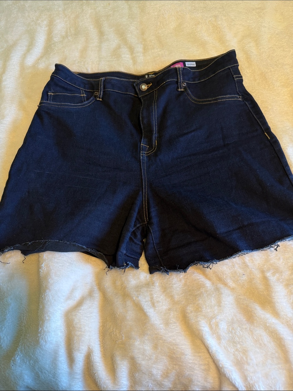 High Rise Frayed Cutoff Denim Shorts Dark Wash Raw Hem Jean Shorts Boho Indie